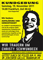 Aufruf zur Kundgebung: 1/2 Jahr Erschießung Christy Schwundeck