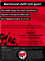 Bundesweite Antifa-Demo gegen Naziaufmarsch am 5. September 09 in Dortmund: 'Bündnis Dortmund stellt sich quer!' 